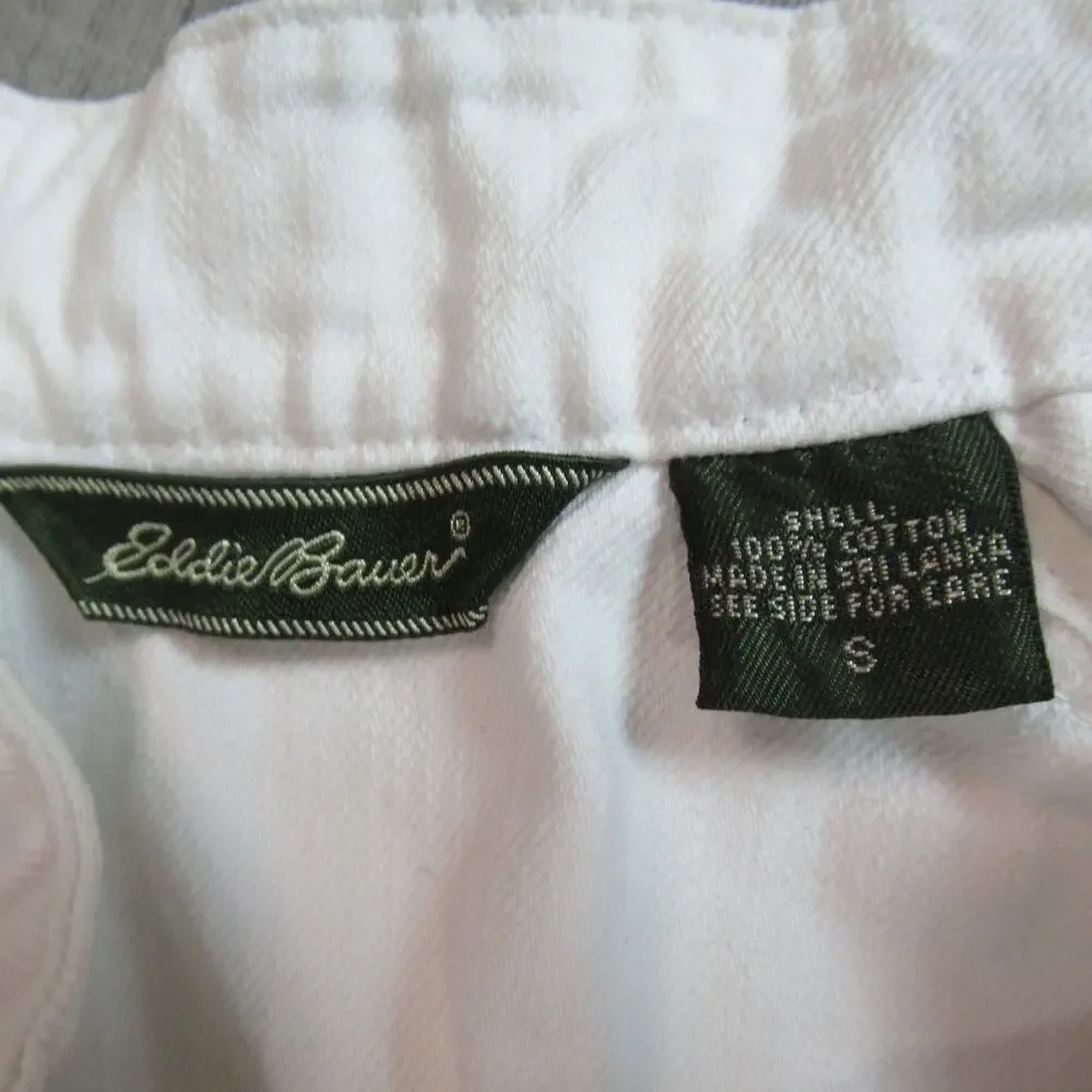 Eddie Bauer Denim Jacket Womens Small White Jean Button Up Summer Preppy Modern